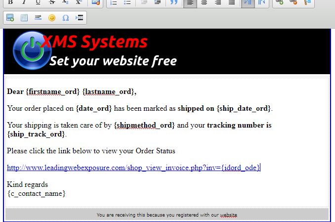 XMS Systems E-Commerce e-mail Template