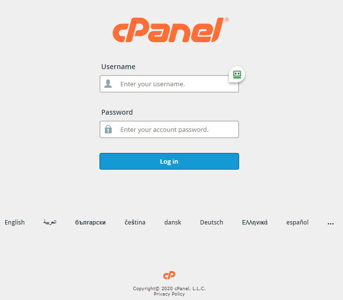 Example of a Real cPanel login page