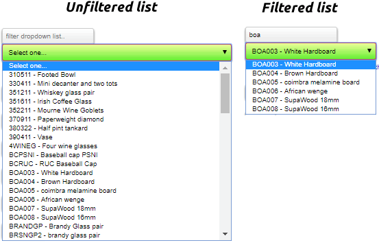 Filterable and Searchable dropdown list