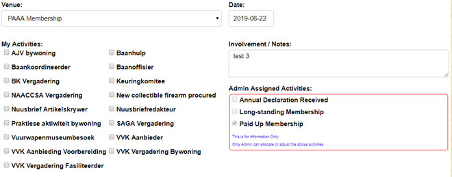 XMS Systems Firearm Member Activity View