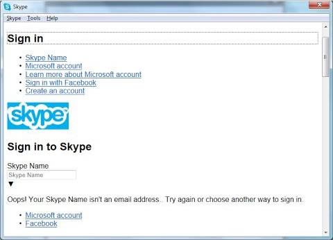 Messed up Skype Login screen