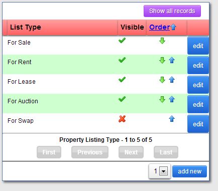 XMS Realty List Types