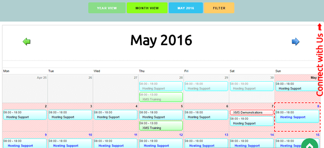 XMS Systems Scheduler Front end view