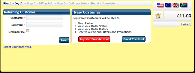 XMS Systems E-Commerce Checkout Step 1