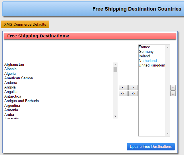 Free Shipping Destinations