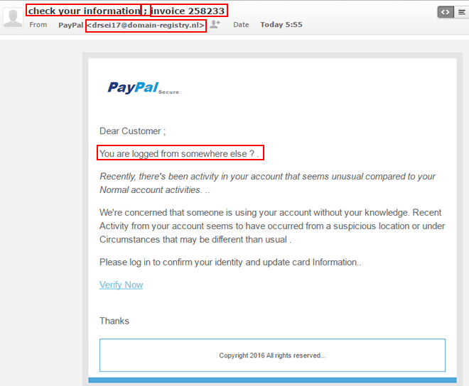 Fake PayPal e-mail