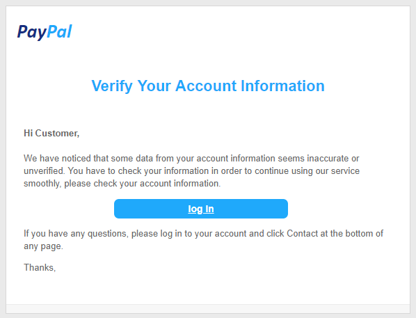 PayPal Phishing email
