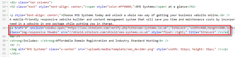 Paste the copied SiteLock code