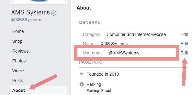 Step 1 setting up a facebook comany page usename
